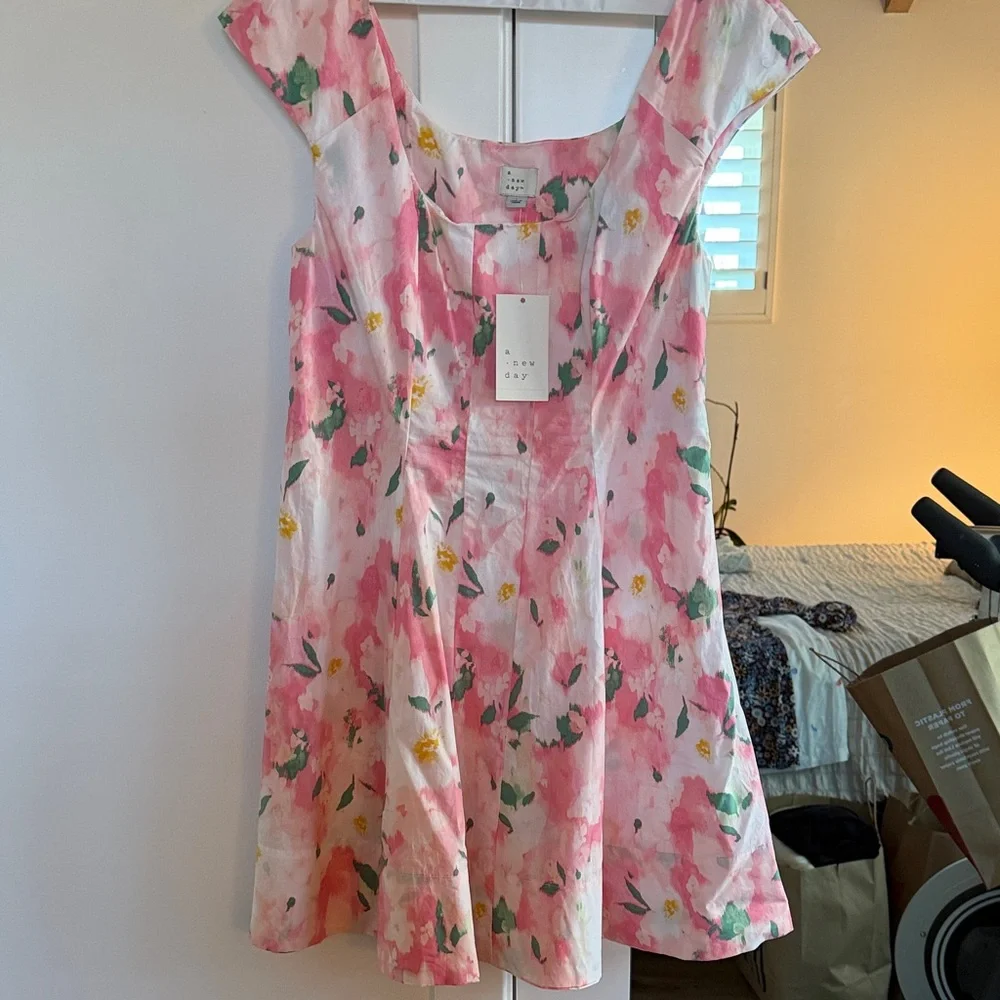 New Day Pink and White Floral Casual Dress - Picture 1 of 6